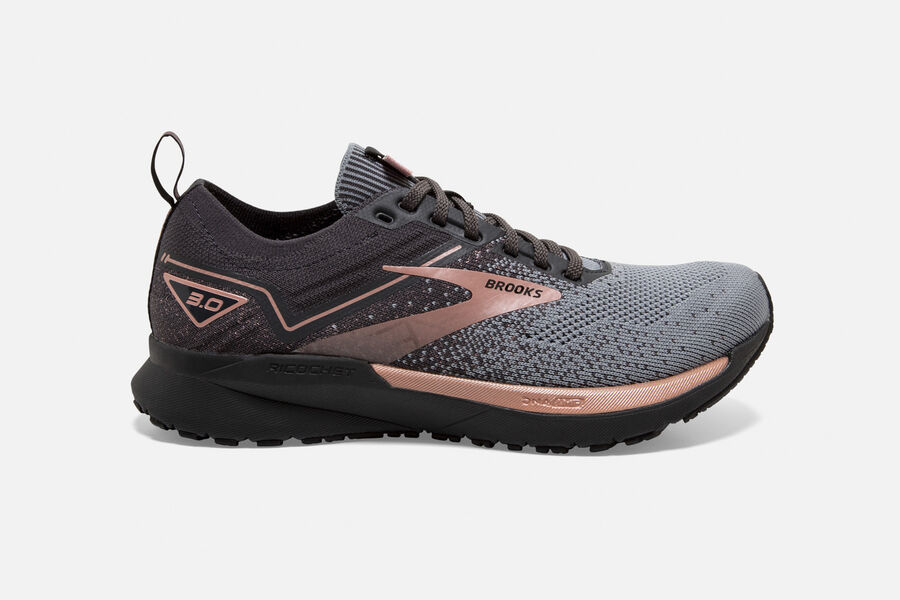 Brooks Running Shoes - Ricochet 3 Road Womens - Dark Grey/Pink - ZTE-627958